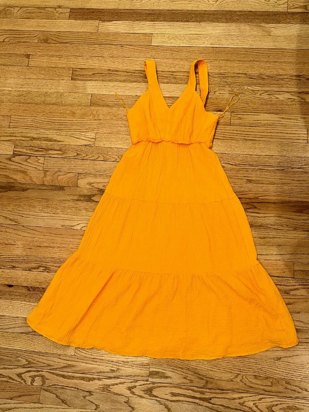 Steve Madden Marigold Yellow Gauze Tiered Midi Dress M